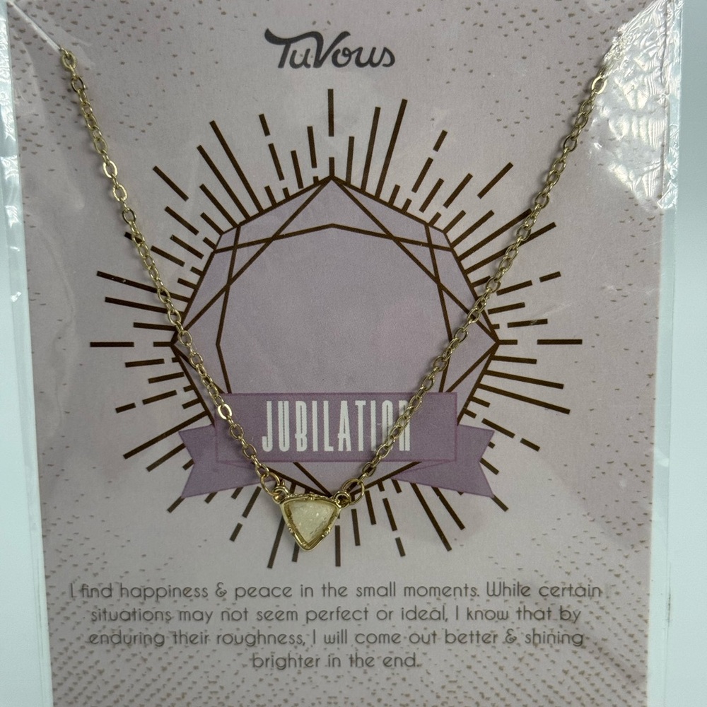 TuVous Jubilation Gold Tone Triangle Faux Opal Inspirational Necklace Adjustable